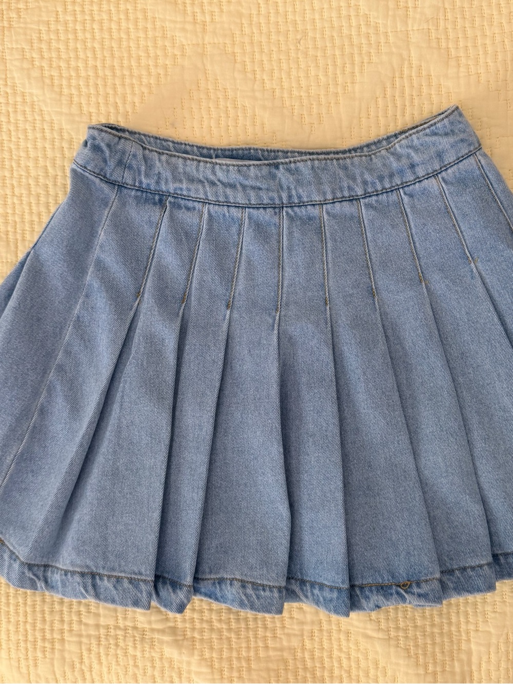 Forever 21 Light Blue Pleated Denim Skater Skirt